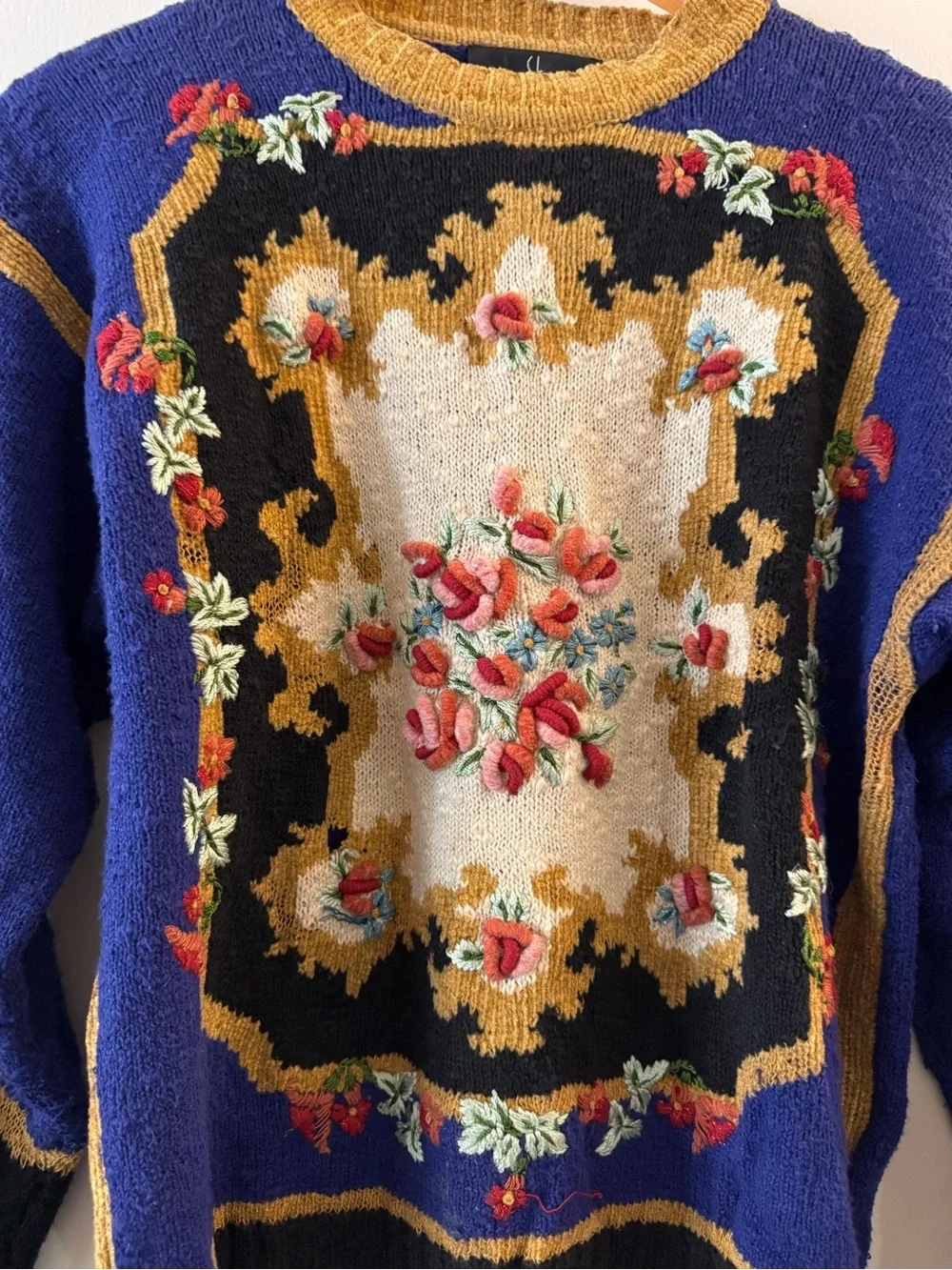Vintage Rare CAROLE LITTLE Embellished Sweater Multi-Color Petites Small Baroque